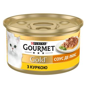 Корм влажный Gourmet Gold Соус Де-Люкс с курицей для взрослых кошек 85г