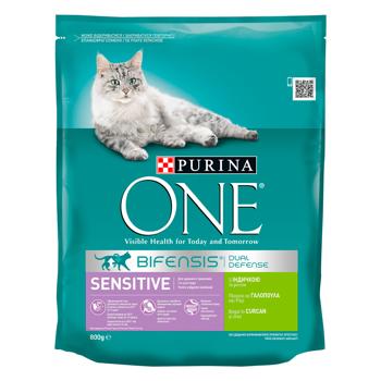 Cухий корм для дорослих котів Purina ONE Sensitive З індичкою та рисом 800г - купити, ціни на MasterZoo - фото 1