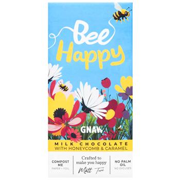 Шоколад молочный Gnaw Bee Happy с карамелью и медовыми сотами 80г