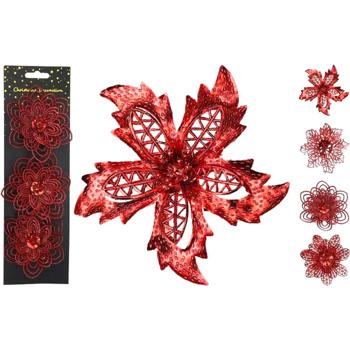 Koopman Red Flower Decoration on Clip 12cm 3pcs in assortment