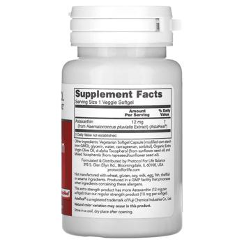 Protocol for Life Balance, Astaxanthin, Extra Strength, 12 mg, 60 Veggie Softgels - купить, цены на Biotus - фото 2