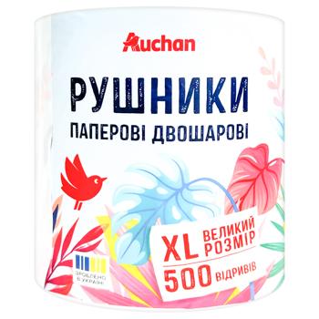 Рушник Auchan целюлозний білий 2 шари 500 відривів - купить, цены на Auchan - фото 1