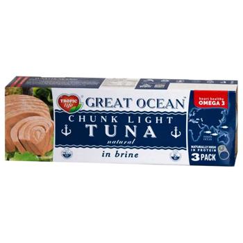 Тунец Tropic Life целый в собственном соку 3шт*80г - купить, цены на Чудо Маркет - фото 1