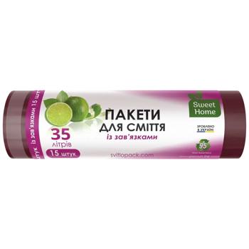 Пакети для сміття Sweet Home із затяжками 35л 15шт - купити, ціни на Торба - фото 1
