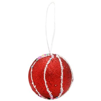 Red Christmas Tree Ball Decoration with Vertical Beaded Ribbon 8cm YE2258