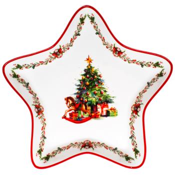 Блюдо порцелянове у формі зірки Різдвяна ялинка 27.5см 498-319 BONADI 1 шт - купити, ціни на WINETIME - фото 1