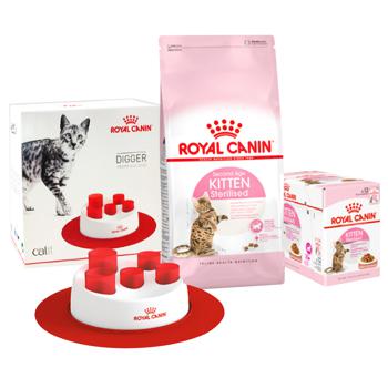 Набір корму Royal Canin з домашньою птицею для стерилізованих кошенят cухий 2кг + вологий 12шт х 85г + інтерактивна годівниця - купити, ціни на MasterZoo - фото 1