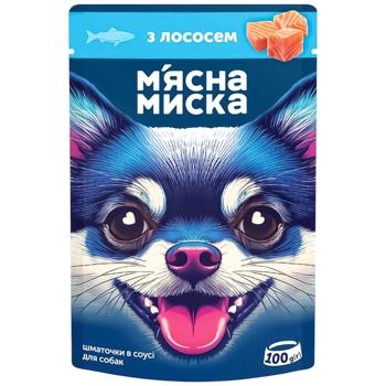 Корм для собак М'ясна Миска шматочки в соусі з лососем 100г