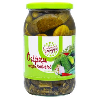 S Babushkinoy Gryadki Marinated Cucumbers 850g - buy, prices for COSMOS - photo 1