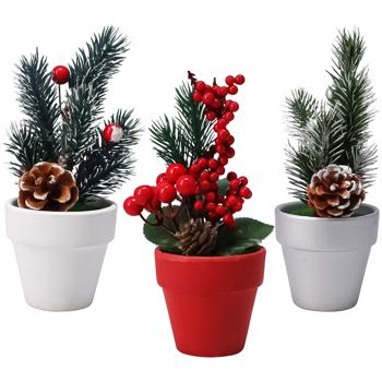 Украшение Новогодняя композиция в горшке 7х16см в ассортименте