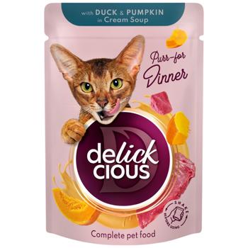 Delickcious Strips with Duck and Pumpkin in Cream Soup Wet Food for Adult Cats 85g