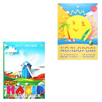 Tetrada Set Cardboard + Paper Color A4 7+7 sheets - buy, prices for Tavria V - photo 1