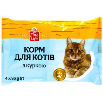 Корм вологий Fine Life з куркою для дорослих котів 85г х 4шт - купити, ціни на METRO - фото 1