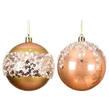 Шар елочный Decoris Блестки персиковый 8см в ассортименте