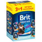 Набір вологого корму для котів Brit Premium Delicate Fillets in Gravy Chicken for Sterilised pouch 3+1 шт х 85 г - асорті