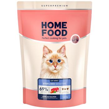 Home Food Dry Food with Lamb and Salmon for Sterilized Cats with Sensitive Digestion 1.6kg