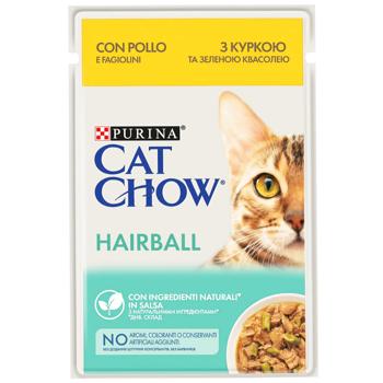 Корм влажный Cat Chow Hairball с курицей и фасолью для вывода шерсти у кошек 85г