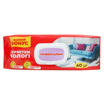 Салфетки влажные Файный Бонус для уборки универсальные 60шт - купить, цены на Восторг - фото 1