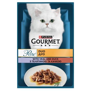 Корм вологий Gourmet Perle Duo з телятиною та качкою для котів 85г