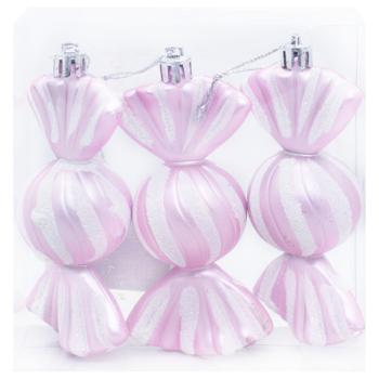 Candies Christmas Tree Decorations Set 10cm 3pcs Pink