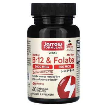 Метилфолат і метил B-12, Methyl B-12 & Methyl Folate, Jarrow Formulas, вишня, 60 льодяників