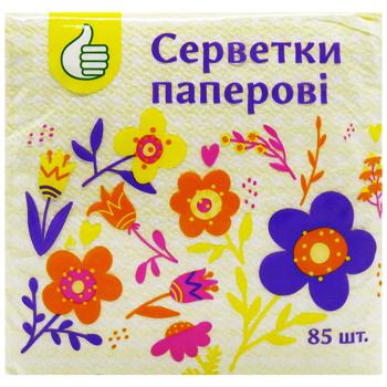 Салфетки Auchan бумажные однослойные желтые 24x24см 85шт - купить, цены на - фото 2