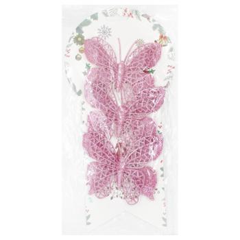 Украшение ёлочное Бабочки розовое 3шт 10см