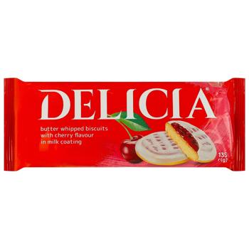 Печиво Delicia здобне у молочній глазурі зі смаком вишні 135г - купити, ціни на Епіцентр FOOD - фото 1