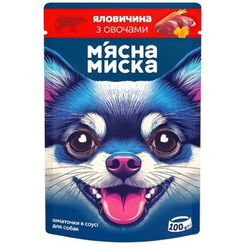 Корм для собак Мясная Миска кусочки в соусе с говядиной и овощами 100г - купить, цены на МегаМаркет - фото 1