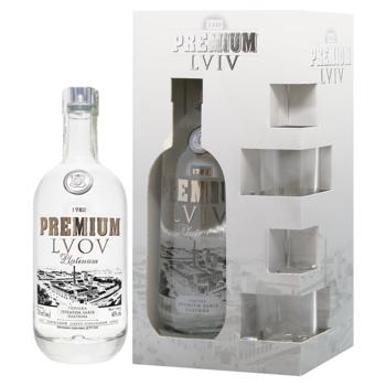 Premium Lviv Platinum Vodka 40% 0.7l + 2 Shots - buy, prices for MegaMarket - photo 1