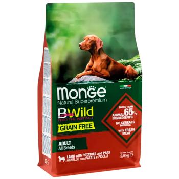 Корм сухой Monge Bwild Grain Free с ягненком, картофелем и горохом для собак всех пород 2,5кг - купить, цены на MasterZoo - фото 1