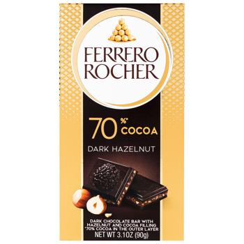 Ferrero Rocher Dark Chocolate with Nut Filling and Hazelnuts 70% 90g