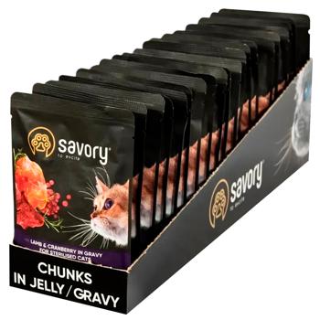 Savory Sterilized упаковка вологого корму для котів 22 шт х 85 г - ягня та журавлина - купити, ціни на MasterZoo - фото 1