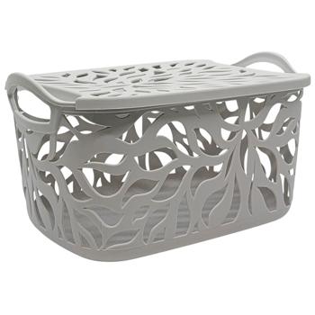 Корзина Листья серые с крышкой 23*17*12см 34788-4