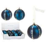 Куля ялинкова синя із золотими смугами 80мм