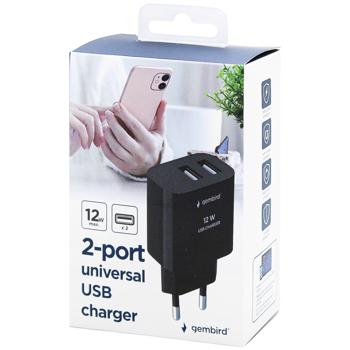 Мережевий зарядний пристрій Gembird TA-UC-2A12-01-BK 2USB-A 5V(12W) чорний