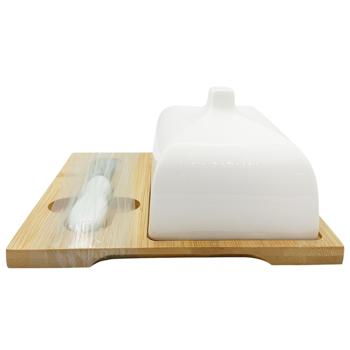 Масленка с бамбуковой крышкой и ножом 17*16,5*6,5см YR350 - купить, цены на Таврия В - фото 2