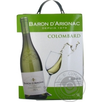 Вино Baron d'Arignac Colombard біле сухе 5л х6 купити, ціни на МегаМаркет - фото 1