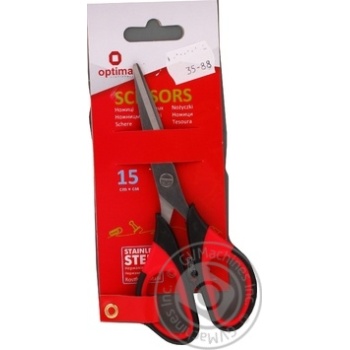 Scissors Optima red rubber 15cm - buy, prices for MegaMarket - photo 1