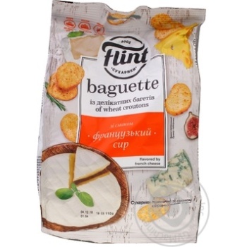 Сухарики Flint Baguette пшен смак французький сир 110г купити, ціни на МегаМаркет - фото 1