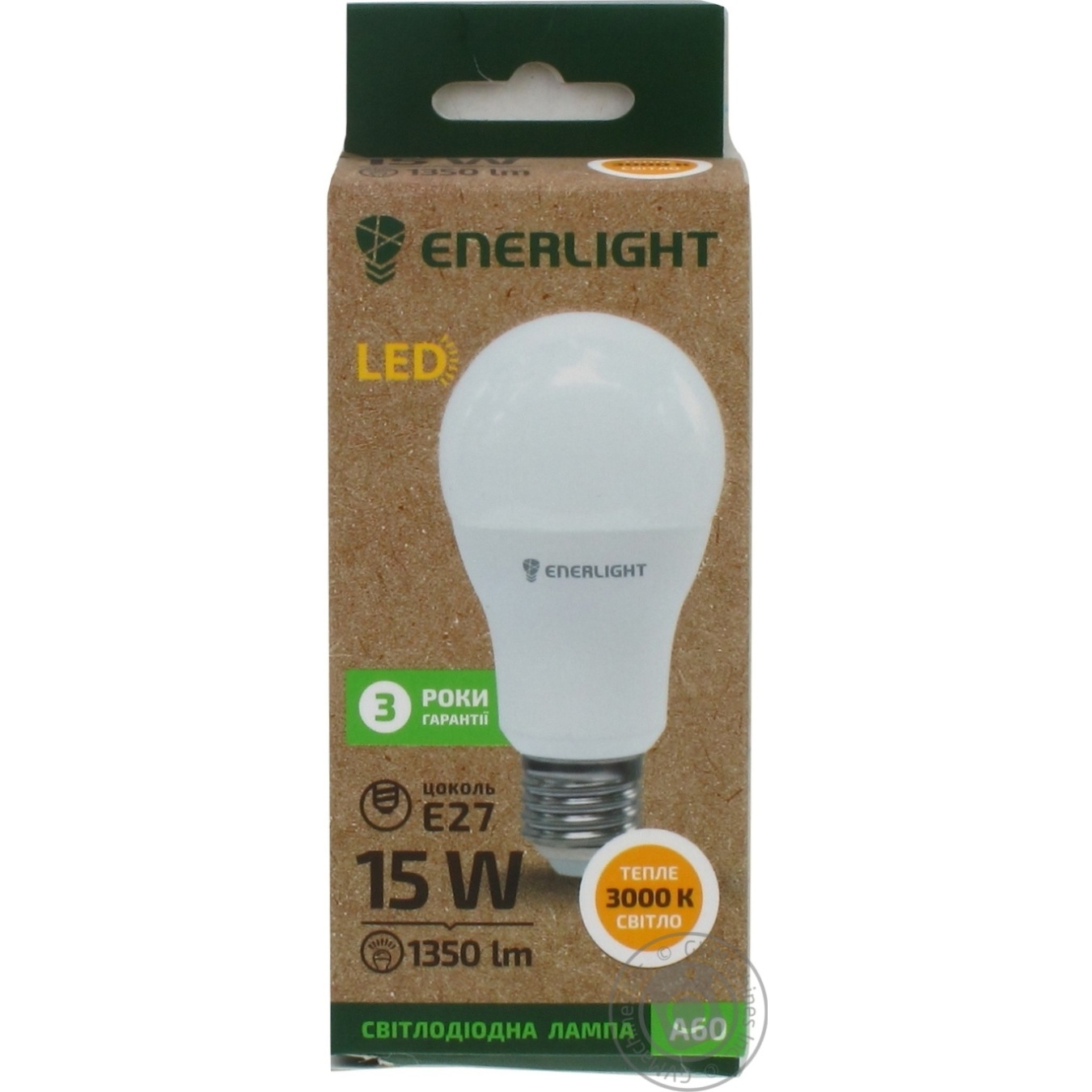 

Лампа світлодіодна ENERLIGHT A60 15Вт 3000K E27