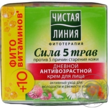 Чистая Линия Дневной антивозрастной крем для лица Сила 5 трав 40+ 45мл - купить, цены на NOVUS - фото 1