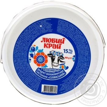 Продукт молокосодержащий сметанный Любий край Селянский 15% 900г купить, цены на МегаМаркет - фото 1