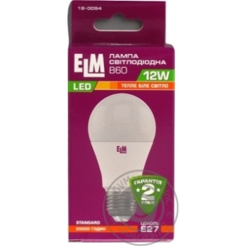 Лампа ELM Led B60 12W PA10 E27 3000 18-0094 купить, цены на МегаМаркет - фото 1