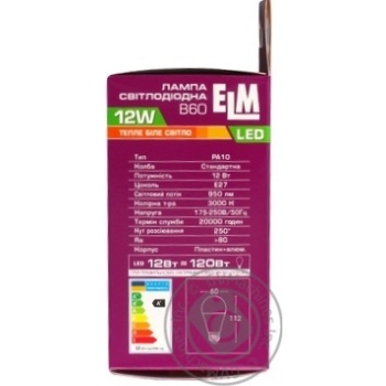 Лампа ELM Led B60 12W PA10 E27 3000 18-0094 купить, цены на МегаМаркет - фото 2