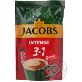 Напиток кофейный растворимый Jacobs 3в1 Intense 8штх12г купить, цены на МегаМаркет - фото 1