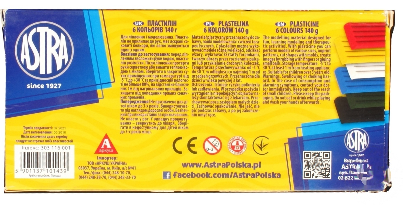 

Пластилин Astra 6 цветов 140г