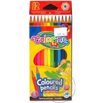 Олівці кольорові шестикутні 12 кольорів COLORINO купити, ціни на МегаМаркет - фото 1
