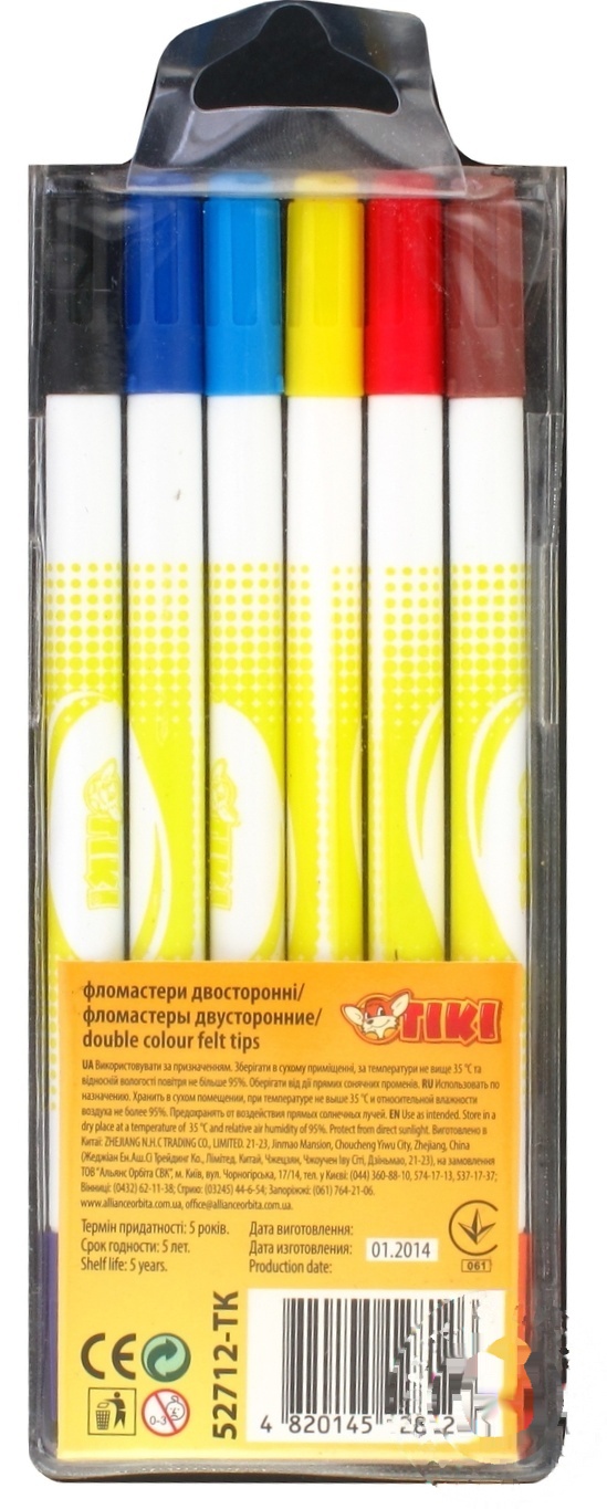 

Фломастеры Tiki двусторонние 12 цветов 6шт