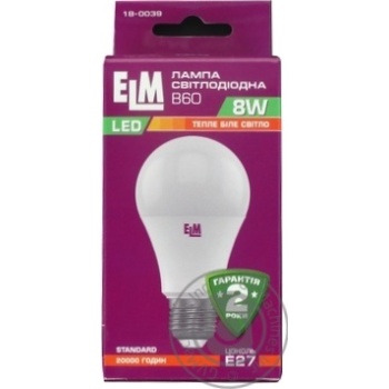 Лампа ELM LED 8W E27 18-0039 x12 купити, ціни на МегаМаркет - фото 1